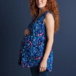 Motherhood Maternity Floral Sundress Medium | Navy Blue Summer Dress | Medium